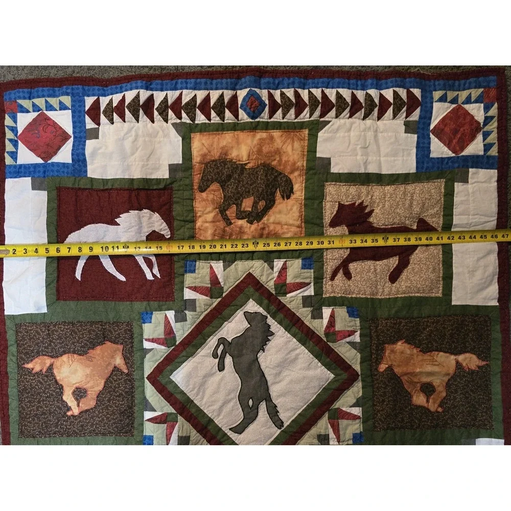 Handmade Western Horse Patchwork Quilt Wall Hanging Equestrian Cabin Decor 46x53